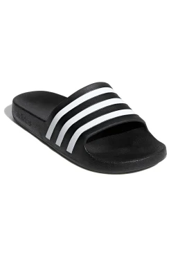 Uomo ADIDAS Adilette Aqua Schwarze Pantoletten mit weißen Bändern