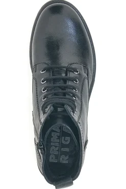 Donna PRIMA RIGA Anfibi neri in pelle con lacci LB500