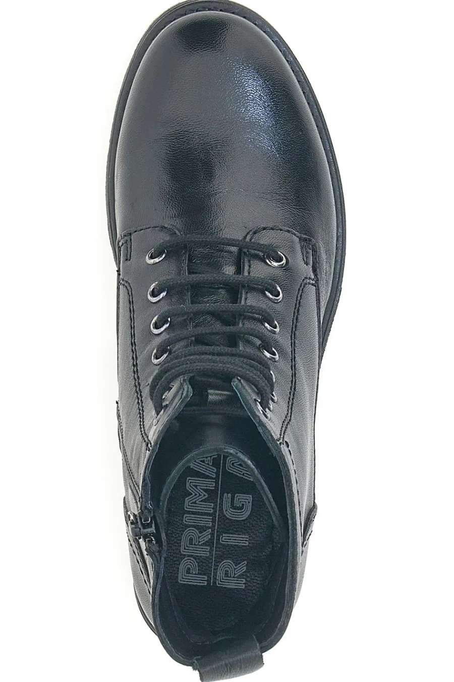 Donna PRIMA RIGA Anfibi neri in pelle con lacci LB500