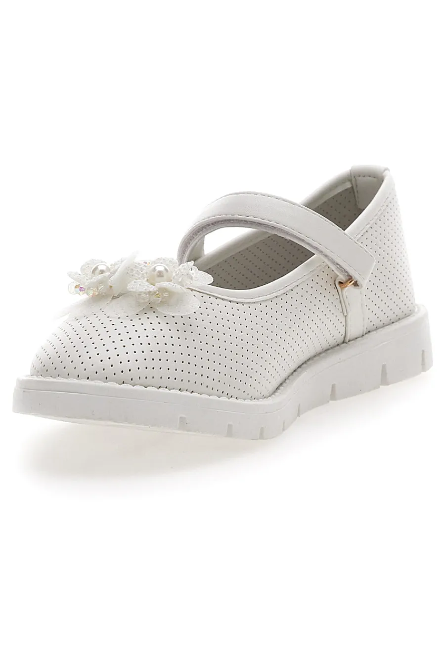 PITT KIDS Ballerine Bianche Con Cinturino e Strappo 7701