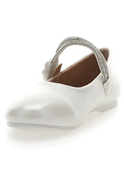 PITT KIDS Ballerine Bianco Perlato Con Strass e Applicazione Floreale 392451