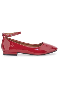 Donna THE FIRST Ballerine Rosse Effetto Vernice con Cinturino e Tacco Comodo IDE1075