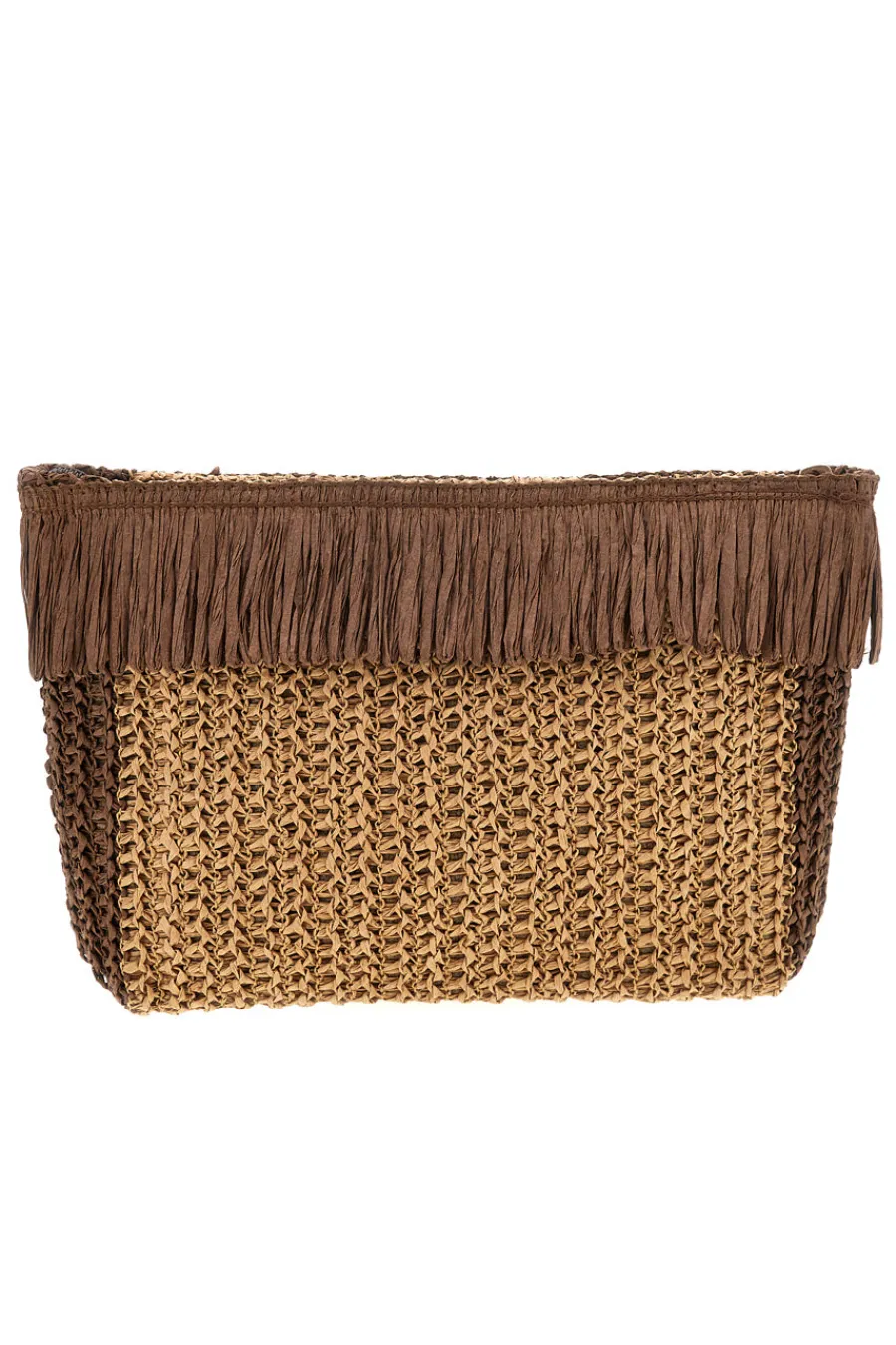 Donna BASILE CLASS BA27401 Braun gewebte Fransen Strand Clutch Tasche