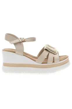 ENERGY Beige Keilsandalen mit Riemen und glänzenden Details E483 CREME Clearance