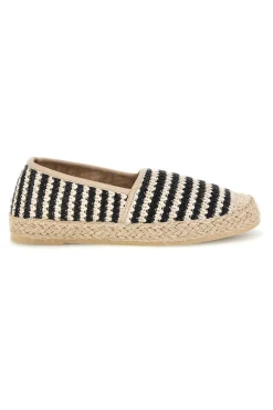 PRIMA RIGA Beige und schwarz gestreifte Stoff Espadrilles p687 Sale