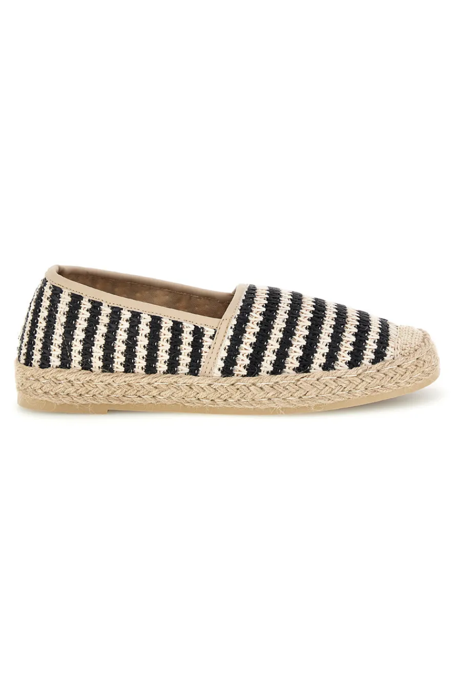 PRIMA RIGA Beige und schwarz gestreifte Stoff Espadrilles p687 Sale