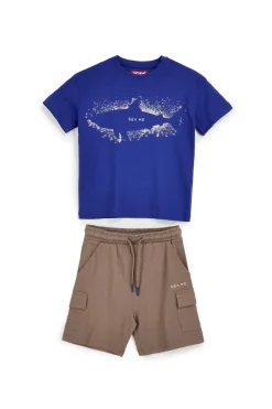PITT KIDS Blauer und brauner Anzug mit Hai-Print Pitt Kinder PT-B-SE-9035