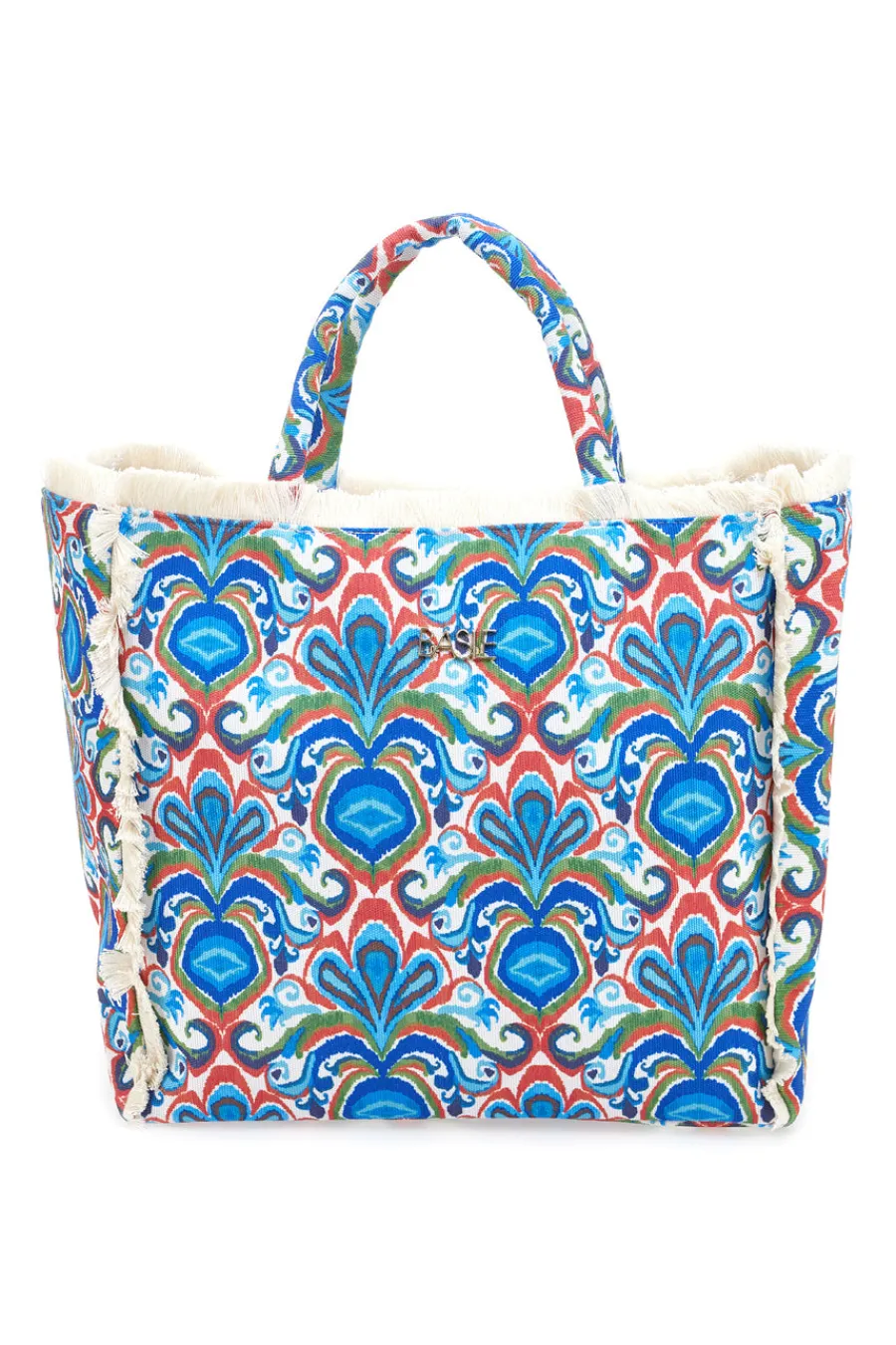 Donna BASILE e Strandtasche mit buntem Aufdruck und Fransen BA23601