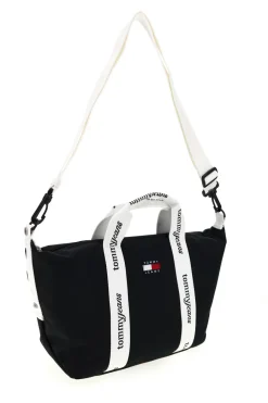 Donna TOMMY HILFIGER Borsa a Mano Nera in Tessuto con Bande Logo Tommy Jeans 18460