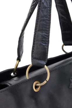 Donna BASILE Borsa a mano nera in vera pelle con doppi manici e tracolla removibile BA3672TI