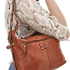 Donna ROUTE 66 Borsa A Spalla Marrone in Vera Pelle con Tasca Frontale 61906