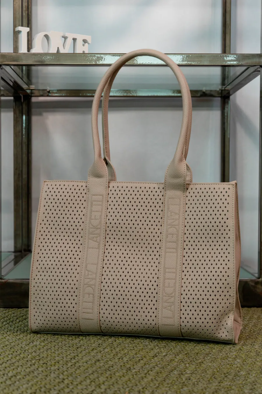 Donna LANCETTI Borsa a spalla traforata beige con manici LL25S-253-1