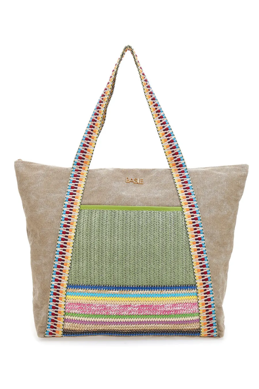 Donna BASILE Borsa beige con inserti colorati e manici multicolor BA22101