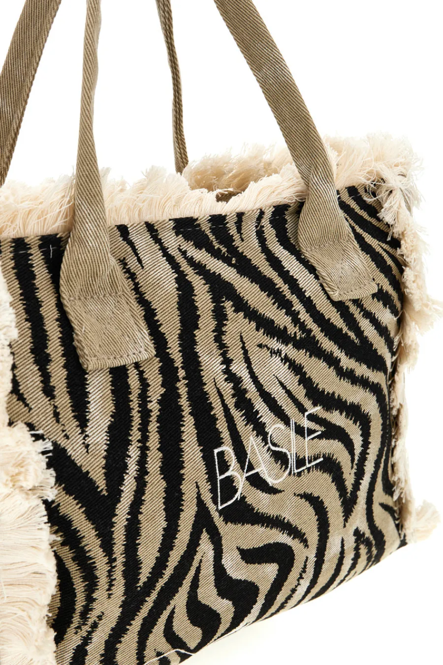 Donna BASILE Borsa Beige e nera animalier con frange CLASSBA22224