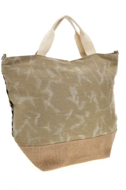 Donna BASILE Borsa Mare Beige in Tessuto con Stampa Zebrata e Base in Iuta CLASS BA22219