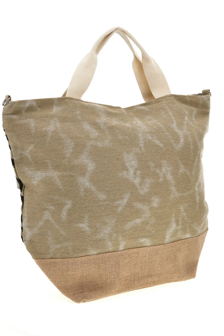 Donna BASILE Borsa Mare Beige in Tessuto con Stampa Zebrata e Base in Iuta CLASS BA22219