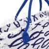 Donna SELUN BEACH Borsa mare bianca e blu in tessuto con frange 261020
