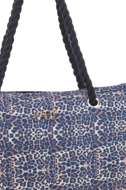 Donna BASILE Borsa mare blu con stampa animalier e manici corda BA23632