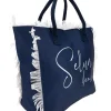 Donna SELUN BEACH Borsa mare blu in tessuto con frange 261008