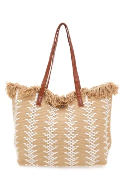 Donna FIRST LADY Borsa Mare con Frange Beige Y004