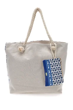 Donna JUICE Borsa mare con pochette fantasia blu bianco Santorini 0169