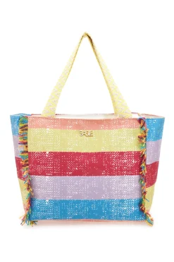 Donna BASILE Borsa mare multicolor a righe con frange 22172