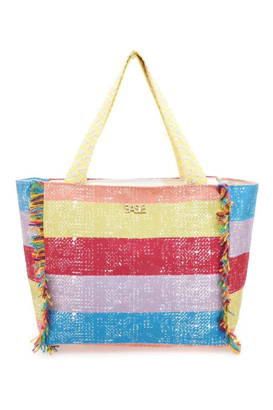 Donna BASILE Borsa mare multicolor a righe con frange 22172