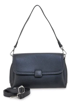 Donna FIRST LADY Borsa nera in vera pelle con manico corto e tracolla SL 68870