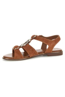 PITTARELLO LOOK Braune Echtleder-Sandalen mit ovalen Metall-Accessoires im Pittarello-Look IF10328 MARRONE New