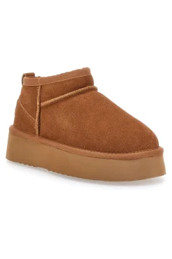 WOW PITTARELLO Braune Flatform-Stiefeletten aus echtem Wildleder mit Pittarello-Fell Wow 3547 CAMEL Clearance