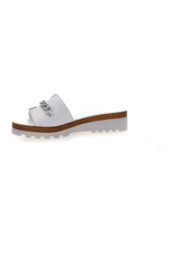 PITTARELLO Ciabatta Bianca con Fascia in Pelle e Catena Decorativa 333170811 BIANCO New