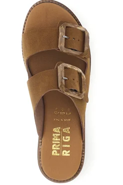 Donna PRIMA RIGA Ciabatta marrone con doppia fascia e fibbie V113