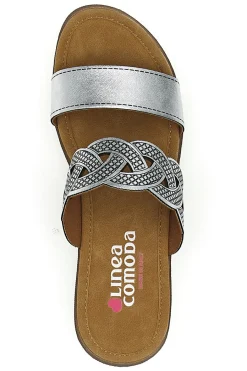 LINEA COMODA Ciabatte argento con intreccio glitter e plantare comfort 8009 Clearance