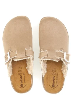 Donna INBLU Ciabatte beige con fibbia e fodera calda CT