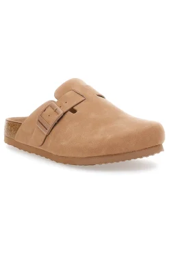 SUPERGA Ciabatte con fibbia e sottopiede in vera pelle S11U700 BEIGE New