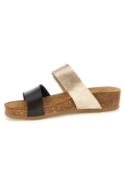PITTARELLO ECO Ciabatte beige e marroni con sottopiede in vera pelle 293A485SR ORO/NERO Outlet