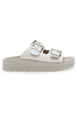 PITTARELLO BIO Ciabatte bianche con doppia fibbia e suola alta ondulata 2A206S BIANCO/SILVER Sale