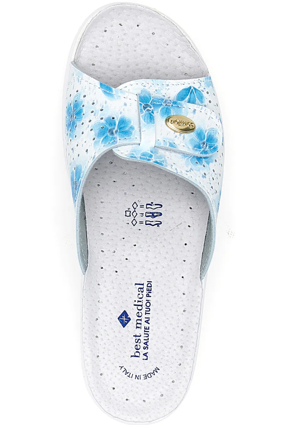 BEST MEDICAL Ciabatte bianche con fiori azzurri e suola antiscivolo 13