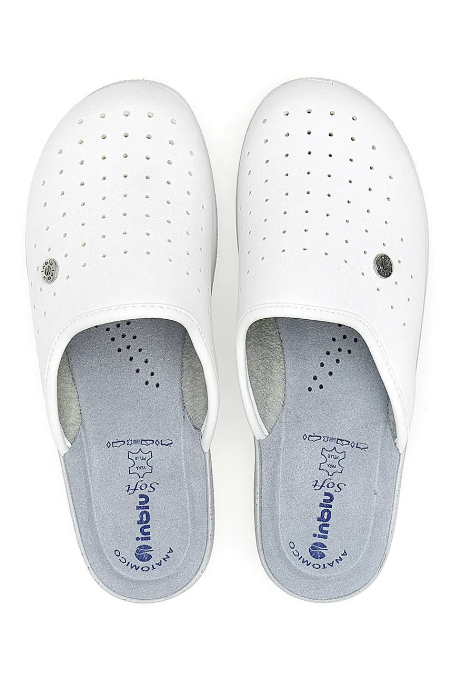 Uomo INBLU Ciabatte Bianche con Sottopiede in Pelle 33 RH