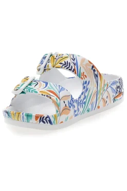 2T2L Ciabatte bianche fantasia tropicale con doppio cinturino HM06 BIANCO Hot