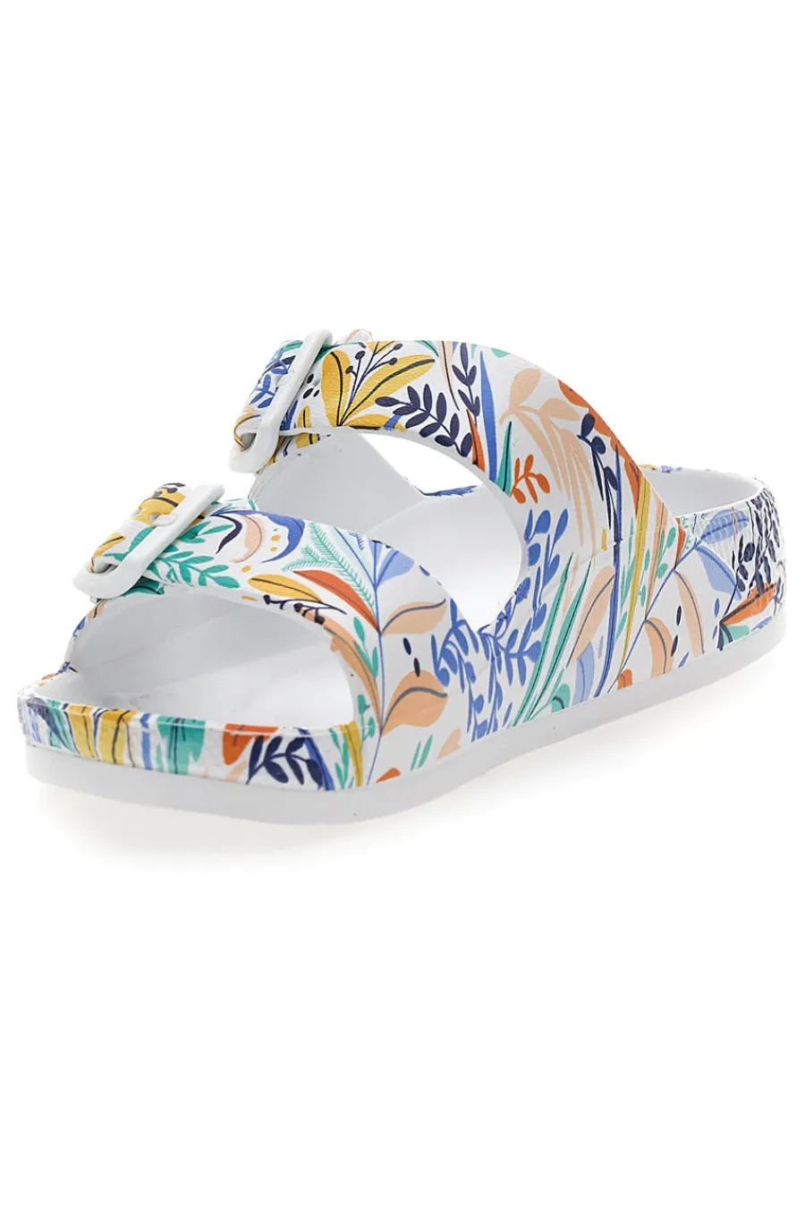 2T2L Ciabatte bianche fantasia tropicale con doppio cinturino HM06 BIANCO Hot