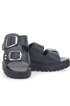 PITTARELLO LOVE Ciabatte in vera pelle nere con fibbie 35801919