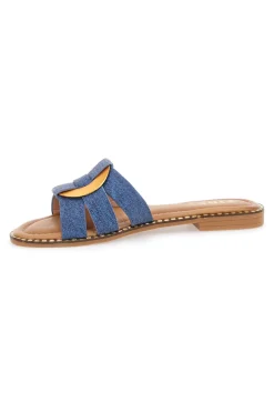 THE FIRST Ciabatte Jeans Con Suola Flat e Dettaglio Oro 19469