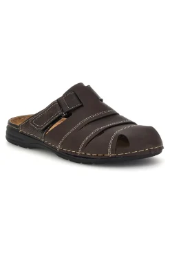 Uomo JERPOINT Ciabatte marrone con strappi e sottopiede in vera pelle 616PSSK