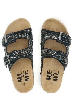 ME u0026 ME Ciabatte nere con fibbie strass e dettagli ricamati Me & Me 15618 Outlet