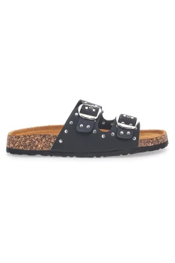 PITTARELLO SUN Ciabatte nere in denim con borchie e doppia fibbia SR001 NERO Online