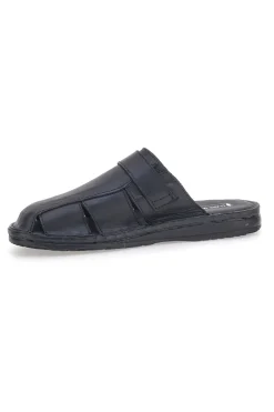 Uomo CLAREMORRIS Ciabatte Nere In Vera Pelle Con Strappo 1108