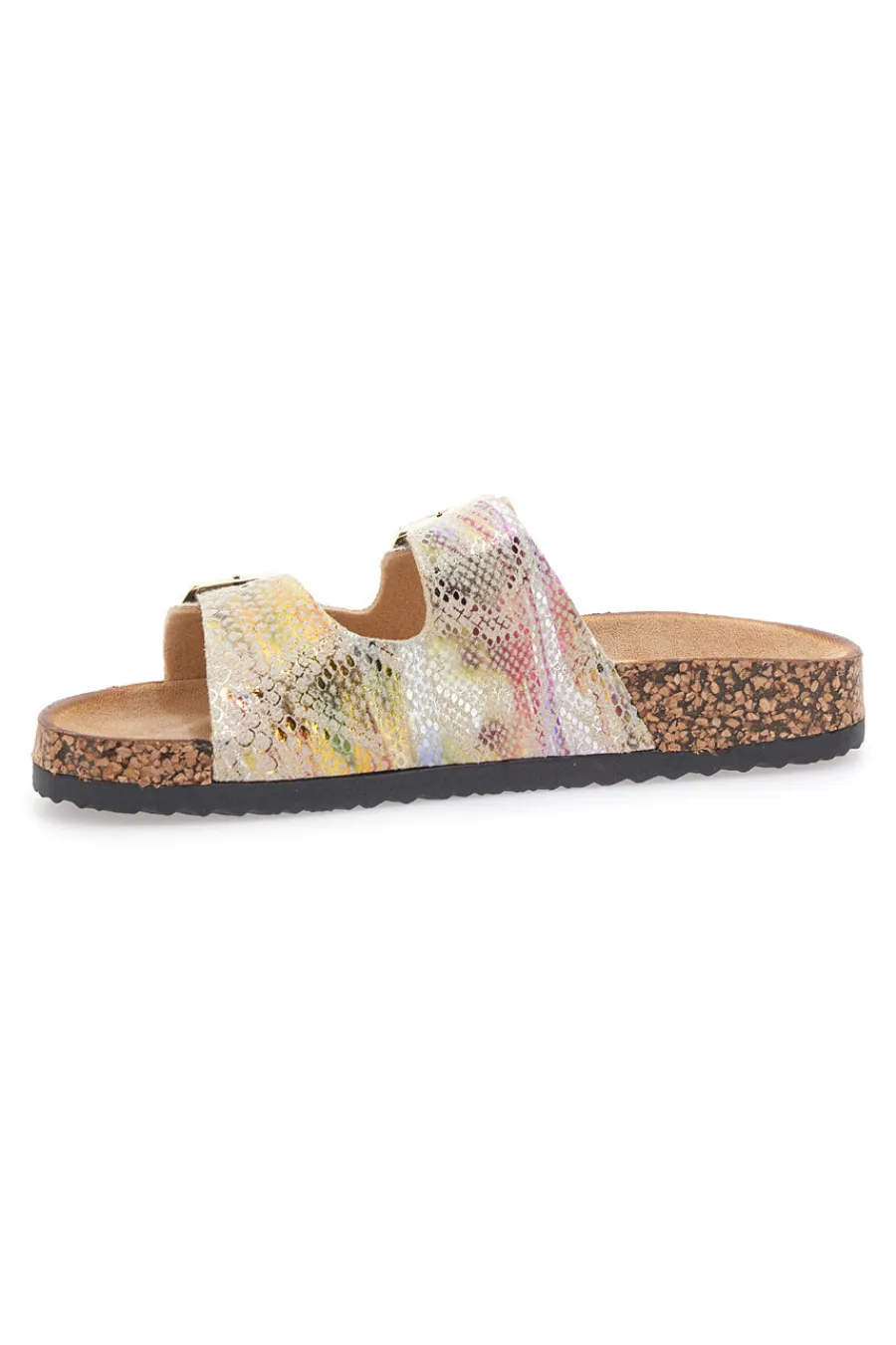 PRIMA RIGA Ciabatte oro multicolor con doppia fibbia e suola effetto sughero 14601 Sale