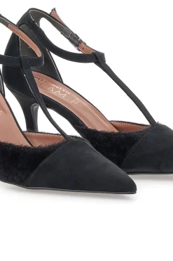 PITTARELLO GLAM Décolleté nere con cinturino effetto scamosciato e cavallino 70 New