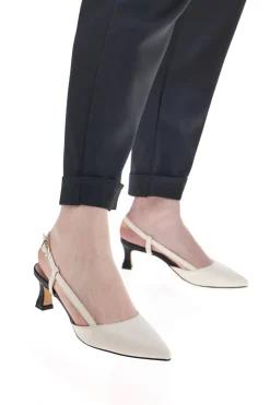 PITTARELLO GLAM Décolleté Panna e Nero Tacco Medio 3358 BEIGE Clearance